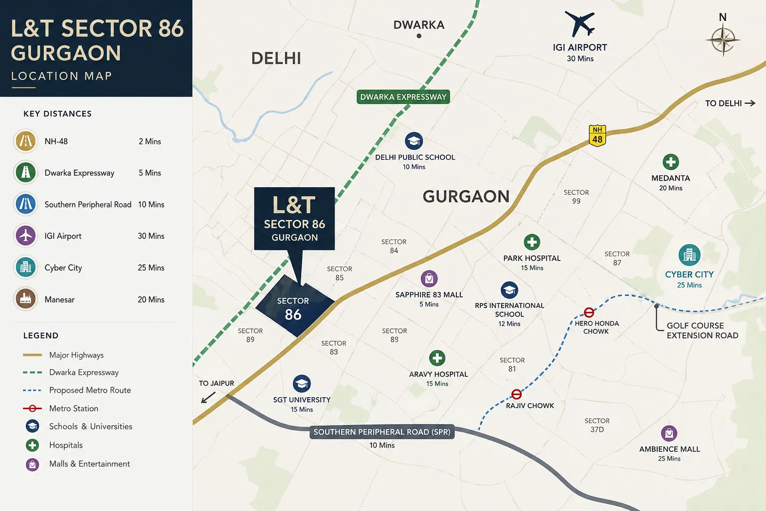 L & T Sector 86 Gurgaon Location Map